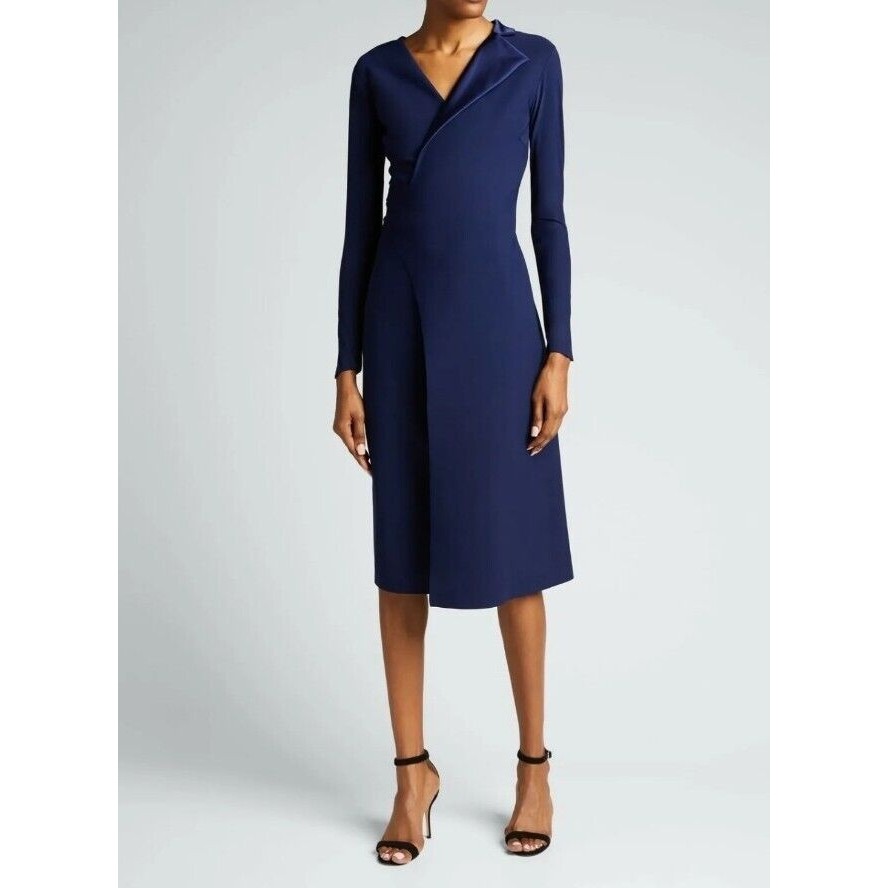 Chiara Boni La Petite Robe Fosca Flap Skirt Satin Lapel Dress 48 / Us 12 Navy